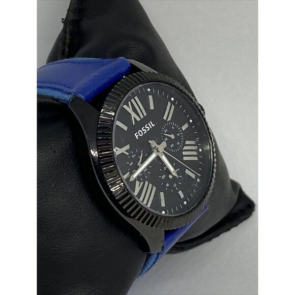 Fossil AM4591 Women's Blue Leather Analog Black Dial Quartz genuine Watch XX353 - Picture 5 of 12